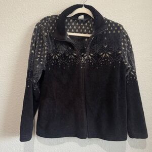 VTG Black Diamond Womens Small Fleece Jacket Snowflake Ski Resort Cabincore